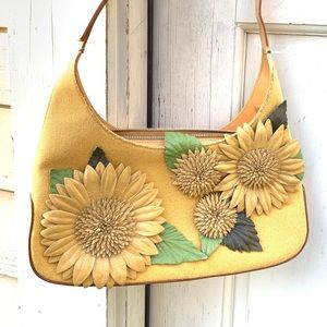 Vintage Salvatore Ferragamo Leather and Fabric Sunflower Bag